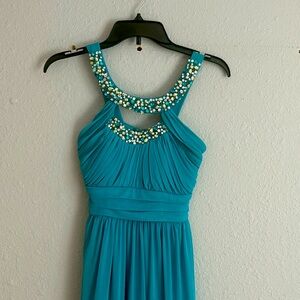 Juniors formal empire waisted dress with jewel accents
